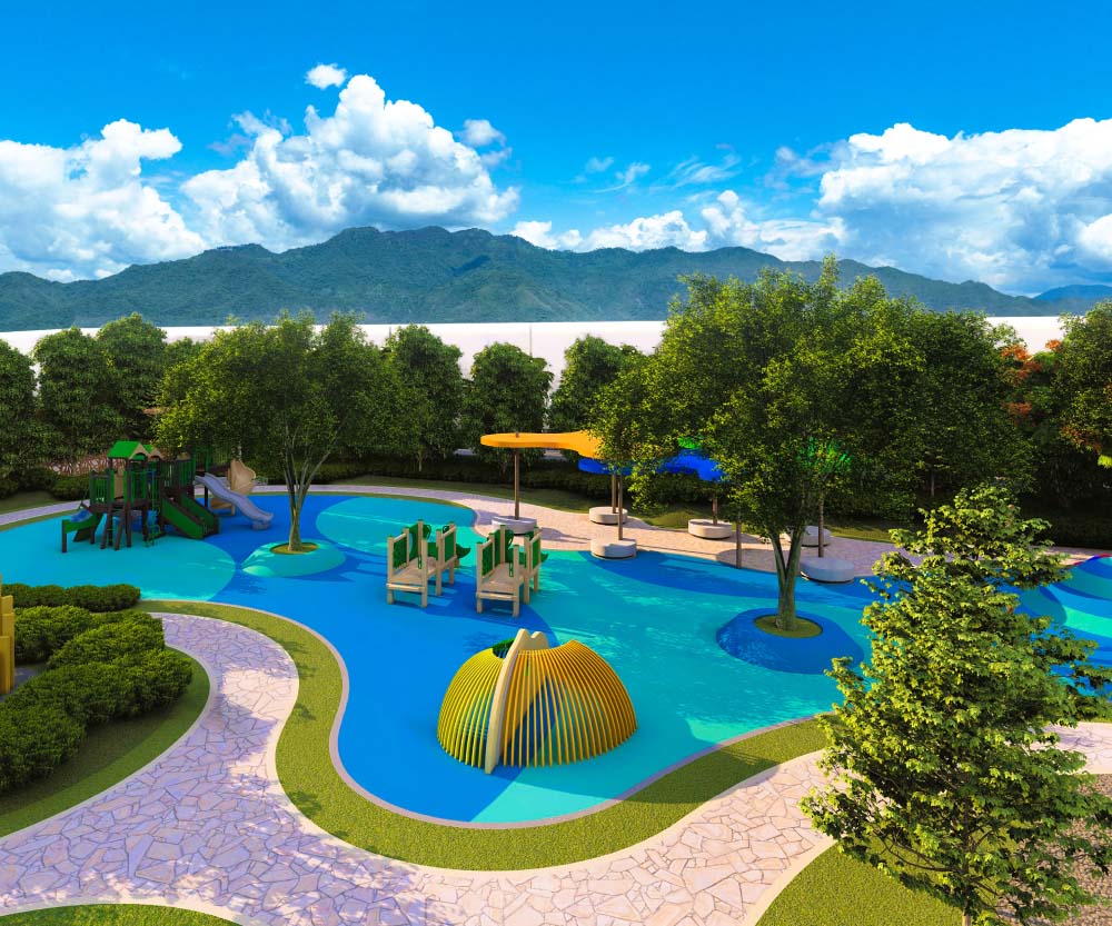 Landscape with monument and pathways