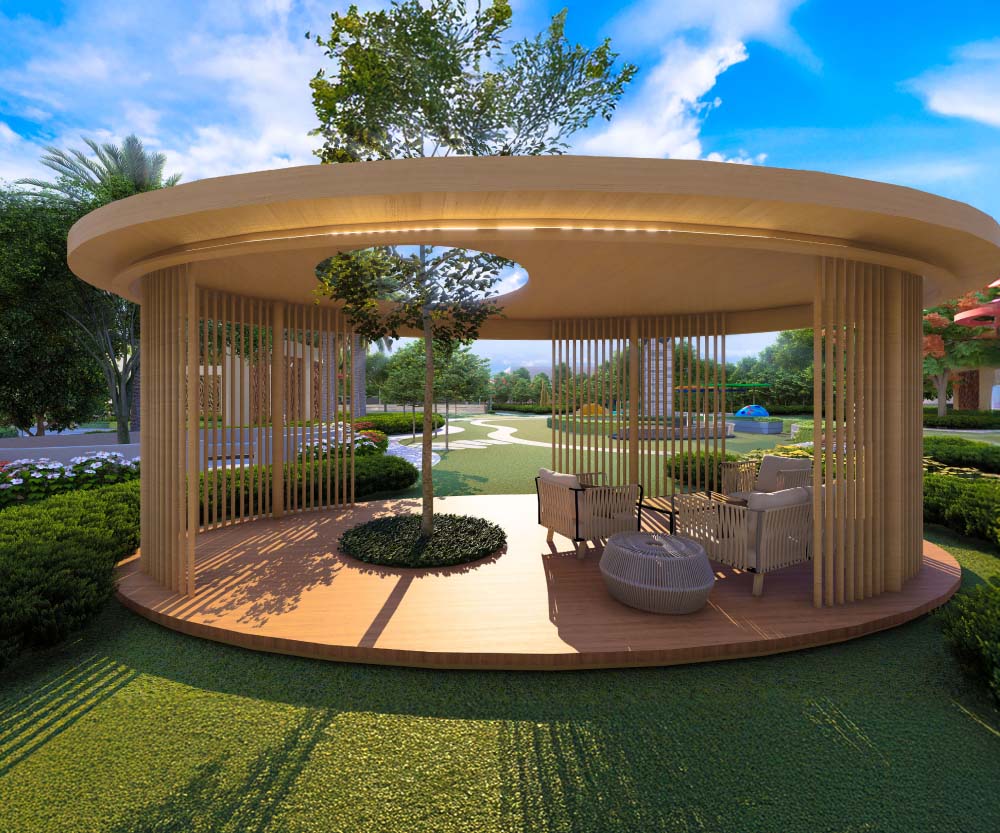 Modern water feature and greens